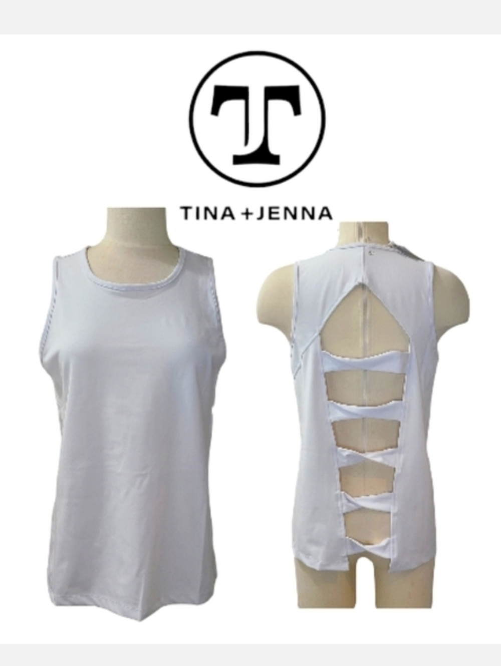 TINA + JENNA Open Twist Back White Active Tunic Top Sz M NWT